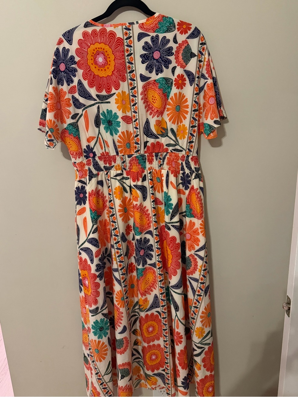 BloomChic Floral Wrap Maxi Dress - Cream with Orange, Teal & Navy Flowers - Picture 2 of 9